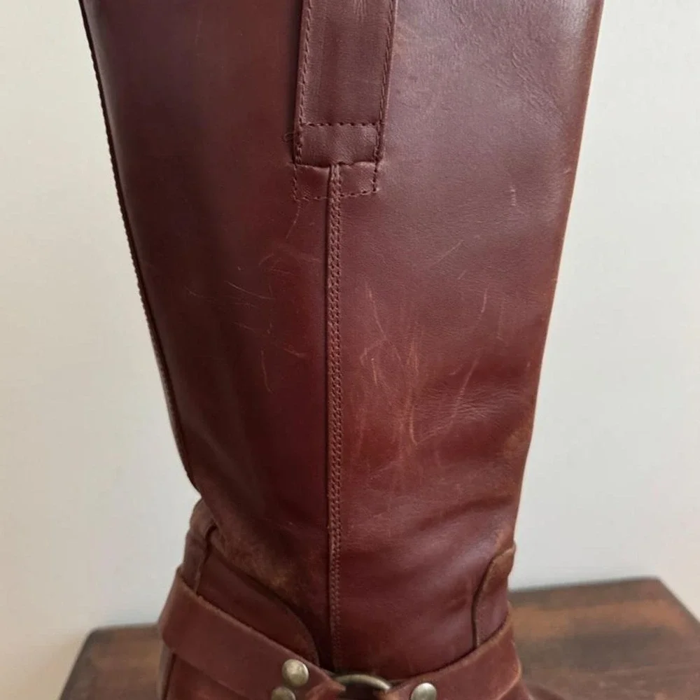 Vintage 90s / Y2K Brown Harness Leather Campus Boot Stacked Heel